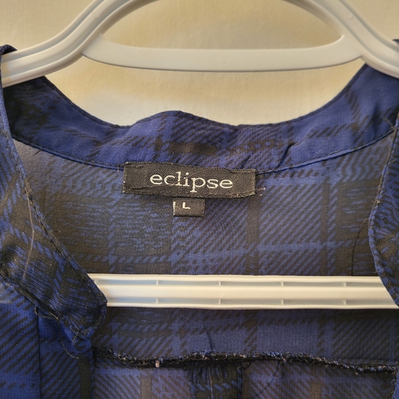 💥4 for $30💥 Eclipse large sheer blue/black pullover 3/4 sleeve blouse - Picture 2 of 7